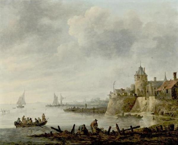 Jan van  Goyen River Scene with a Fortified Shore